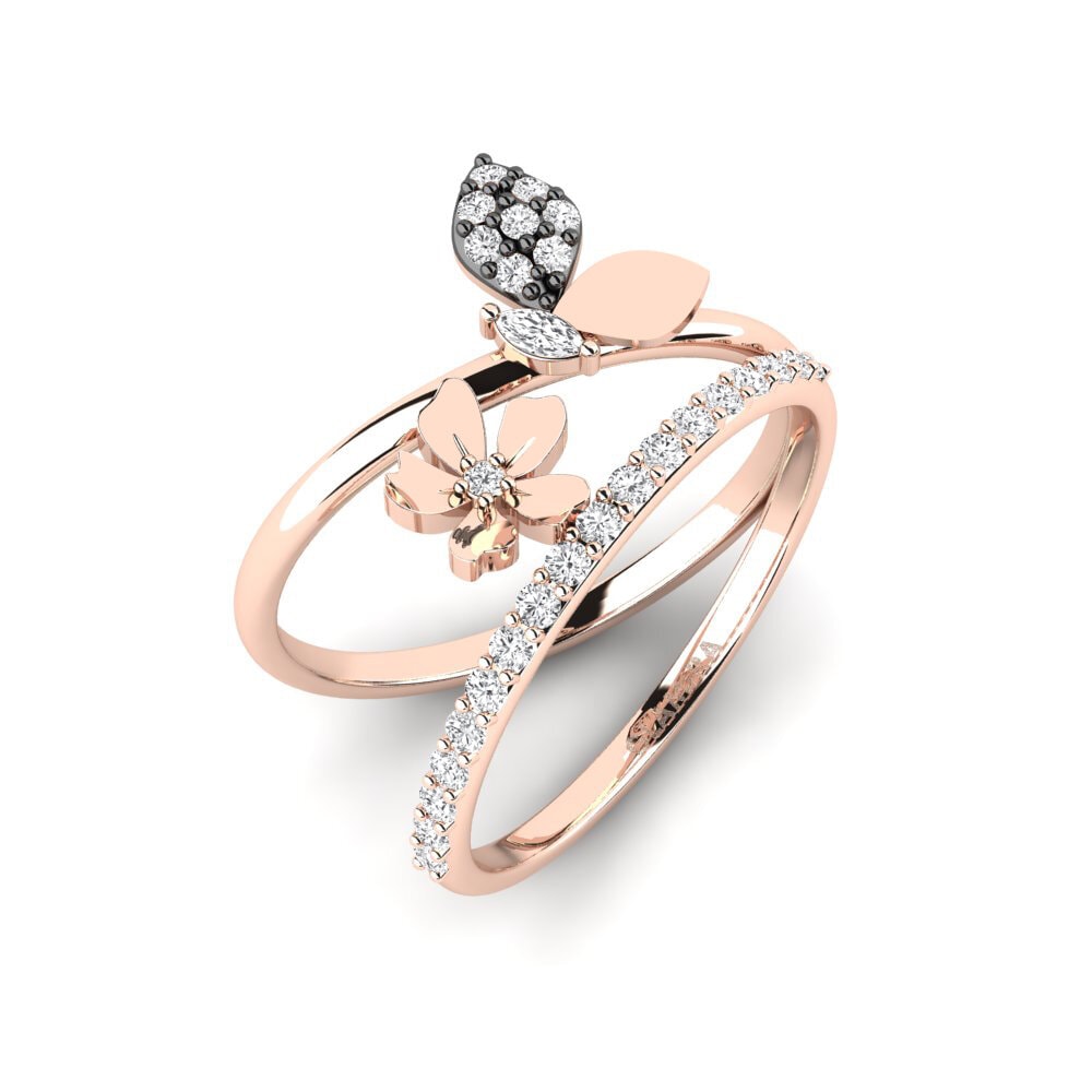 Round 0.224 Carat Flower White Sapphire 14k Rose Gold with Black Rhodium Ring Acephali