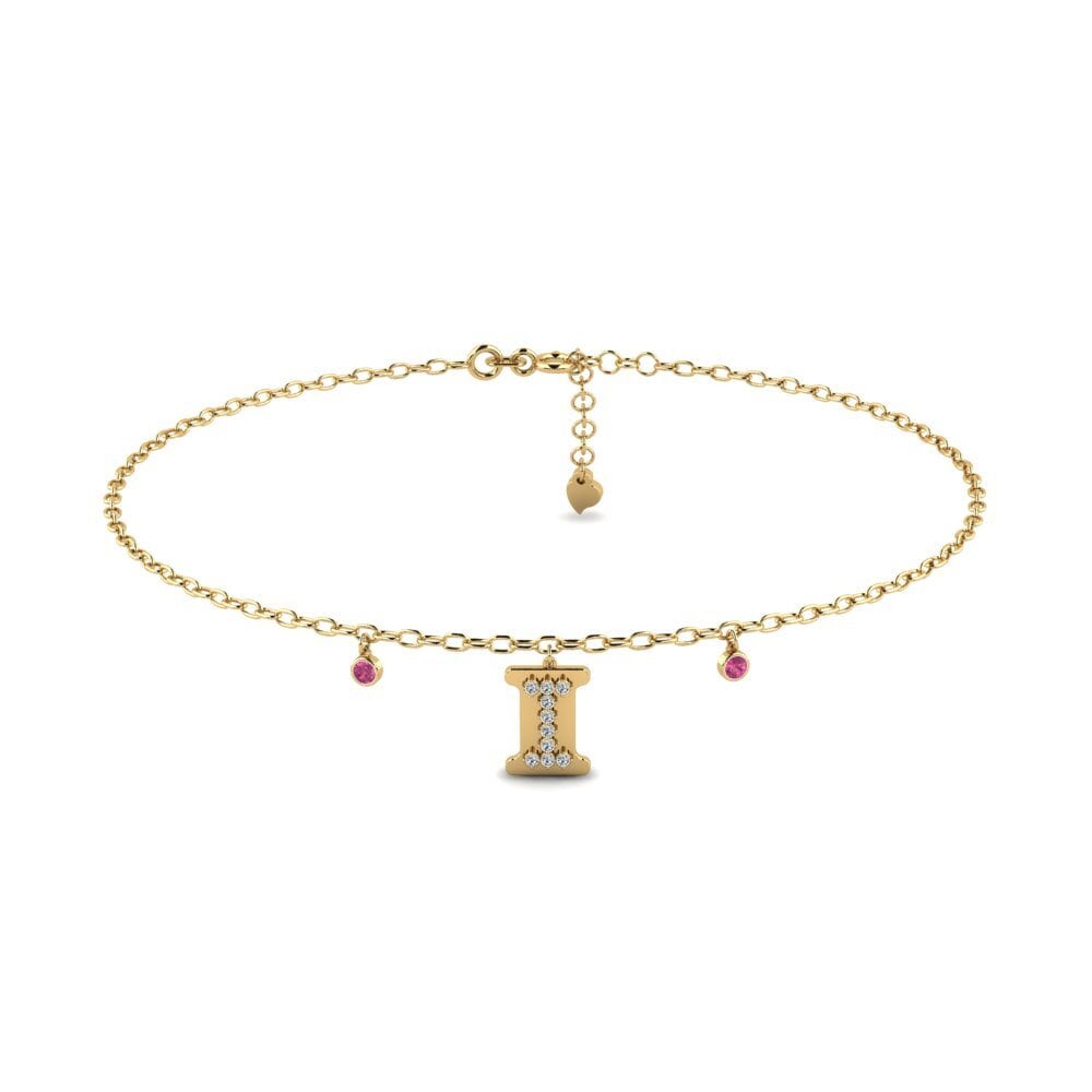 14ct Yellow Gold Pink Tourmaline Women's Anklet Achieng