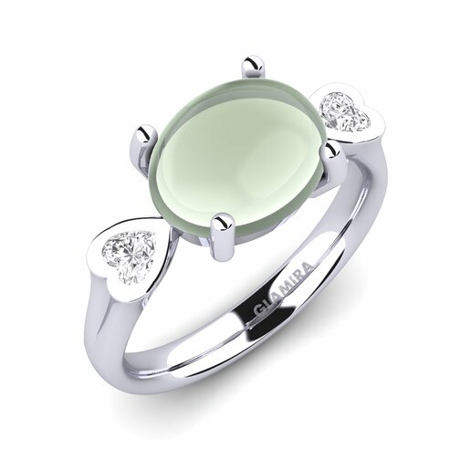 Ring Achintya 585 White Gold & Green Amethyst (Lab Created) & White Sapphire