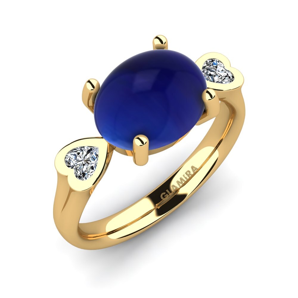 18k Oro Amarillo Zafiro Cabujón Anillo Achintya