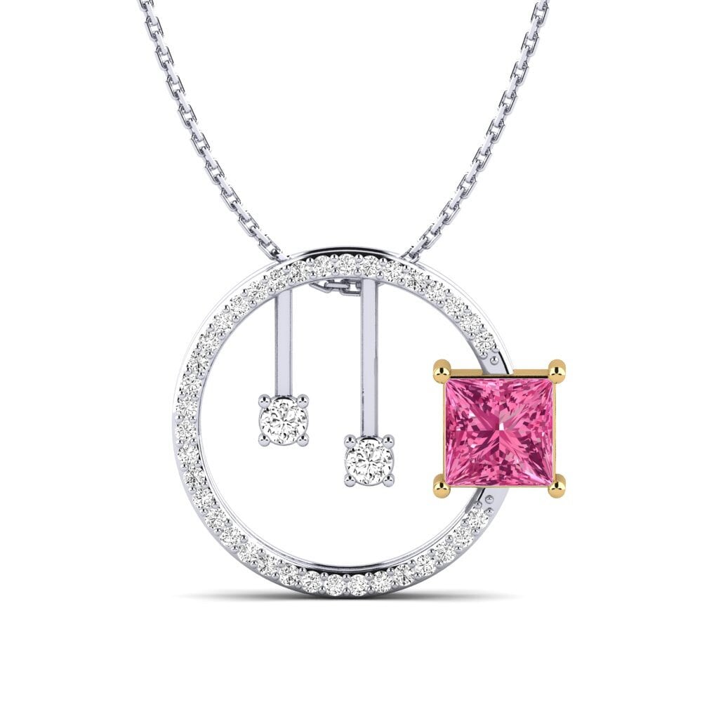 14k Oro Blanco & Amarillo Turmalina rosa Colgante de Mujer Acrux