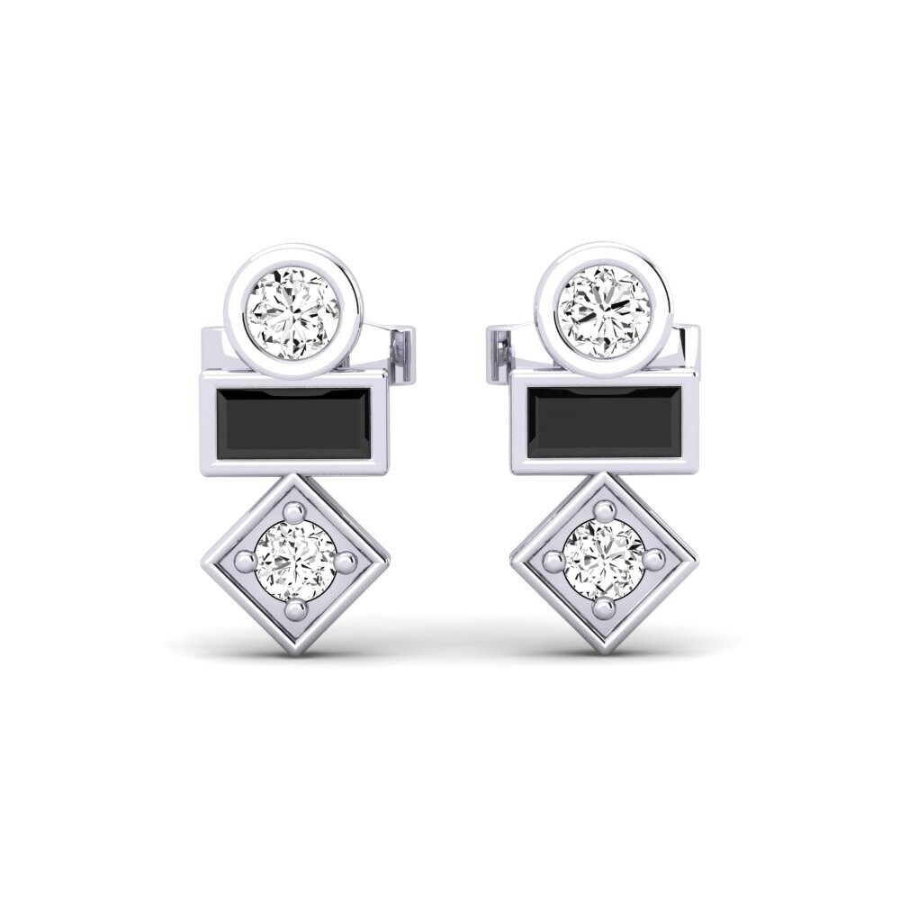 Boucles D'oreilles Pendantes En Or Blanc 18 Carats - Diamants Blancs & Noirs, Pampille Onyx
