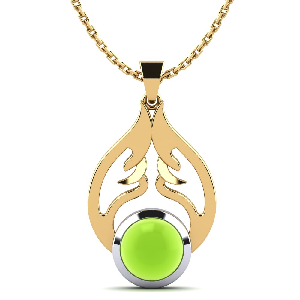 18k Oro Amarillo & Blanco Peridoto Cabujón Colgante de Mujer Adad