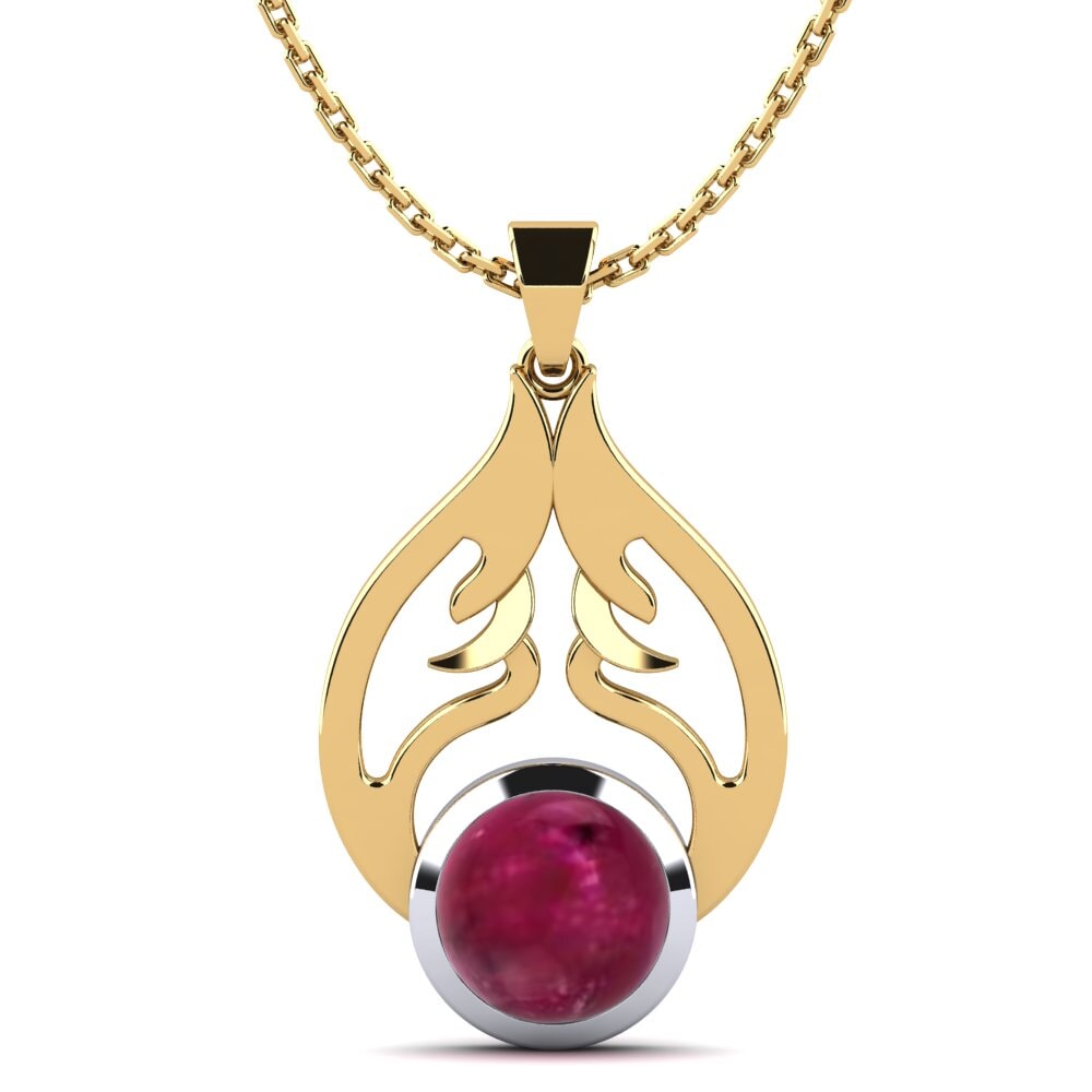 14k Oro Amarillo & Blanco Rubí Cabujón Colgante de Mujer Adad