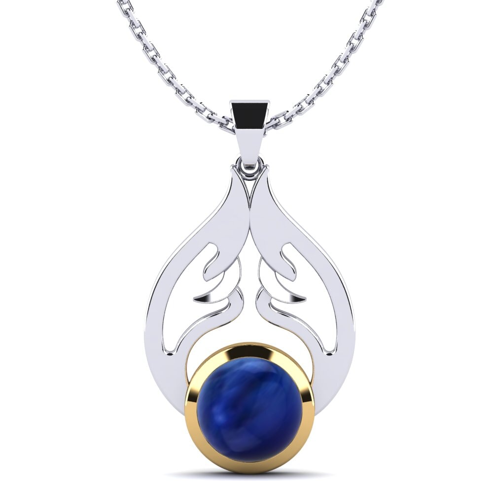 14ct White & Yellow Gold Cabochon Sapphire Women's Pendant Adad