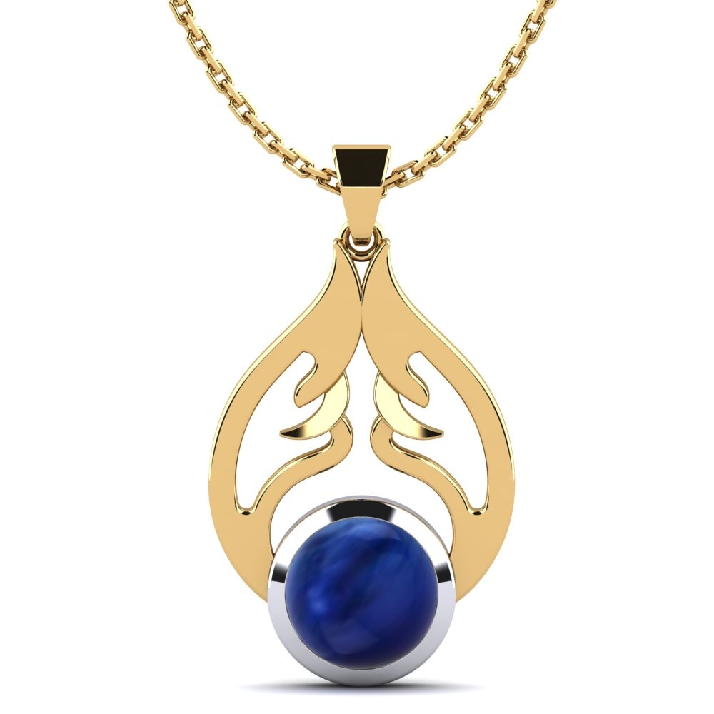 14ct Yellow & White Gold Cabochon Sapphire Women's Pendant Adad