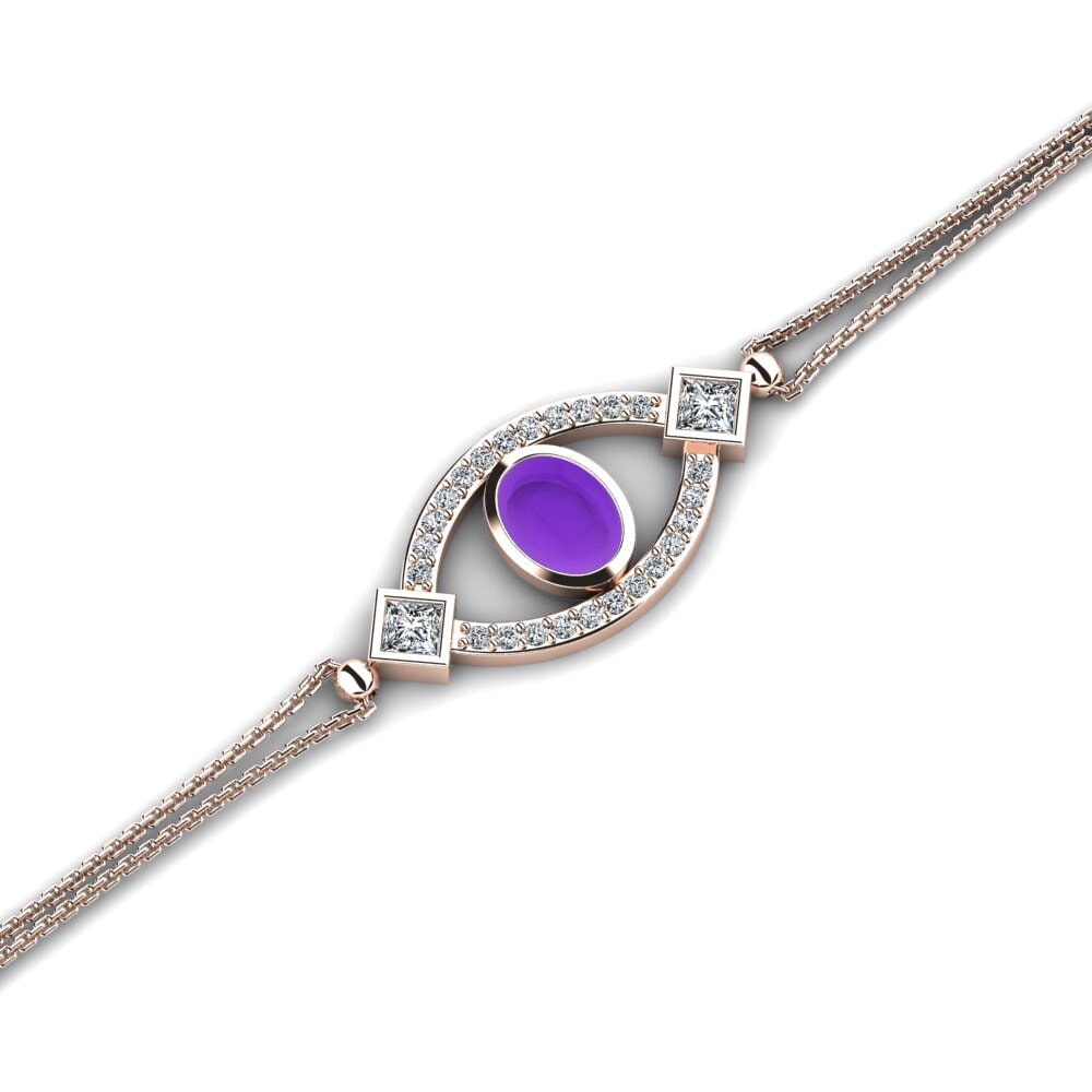 9k Oro Rosa Amatista Cabujón Pulsera de Mujer Adal