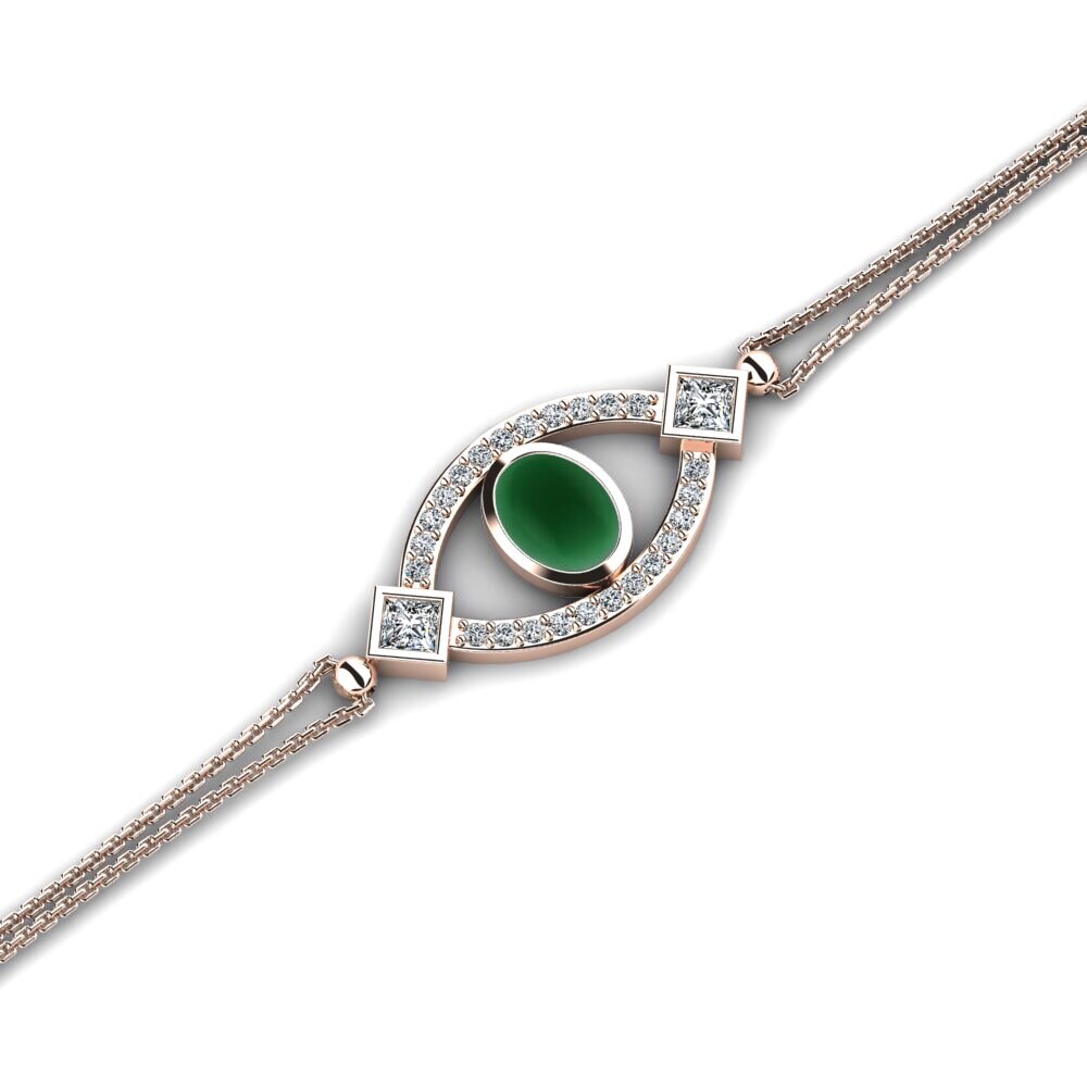 9k Oro Rosa Esmeralda Cabujón Pulsera de Mujer Adal