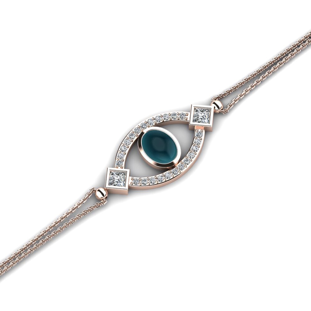 14k Rose Gold Cabochon London Blue Topaz Women's Bracelet Adal