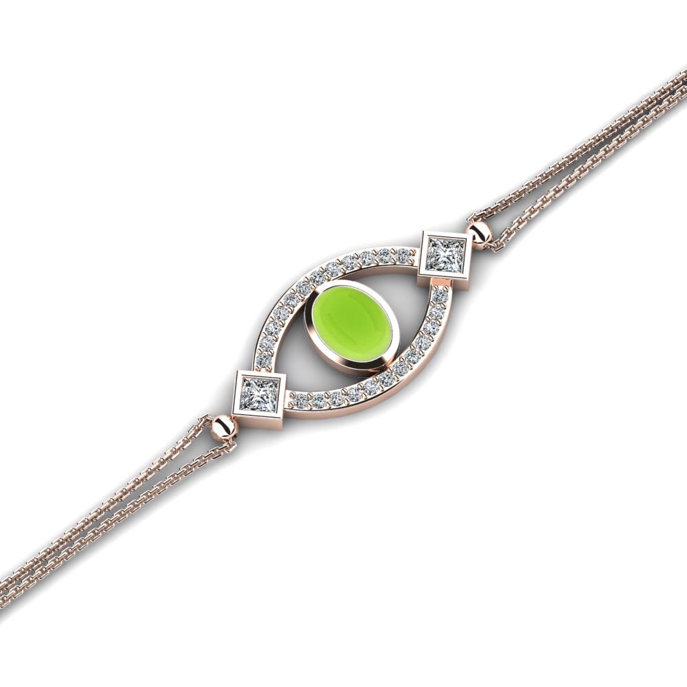 9k Oro Rosa Peridoto Cabujón Pulsera de Mujer Adal