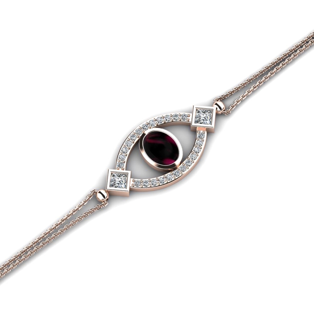 9k Oro Rosa Granate Rhodolite Cabujón Pulsera de Mujer Adal