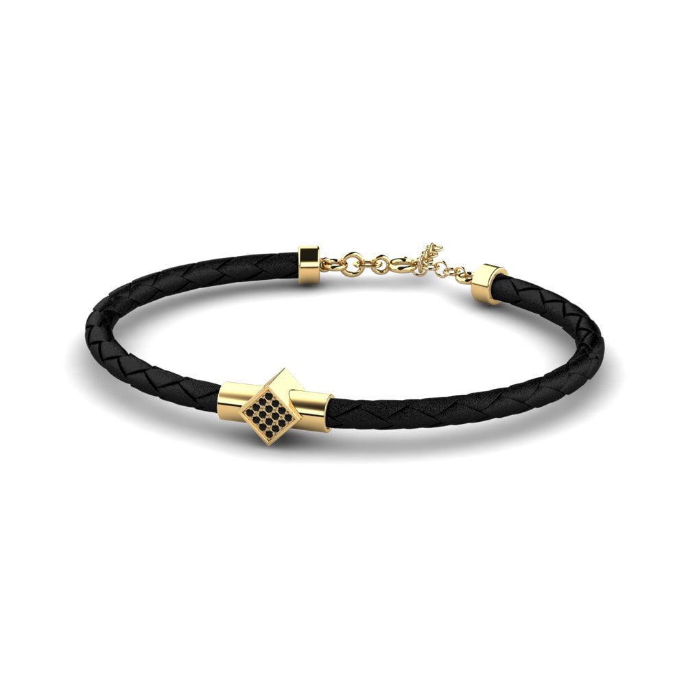 9ct Yellow Gold Black Onyx Men's Bracelet Adan