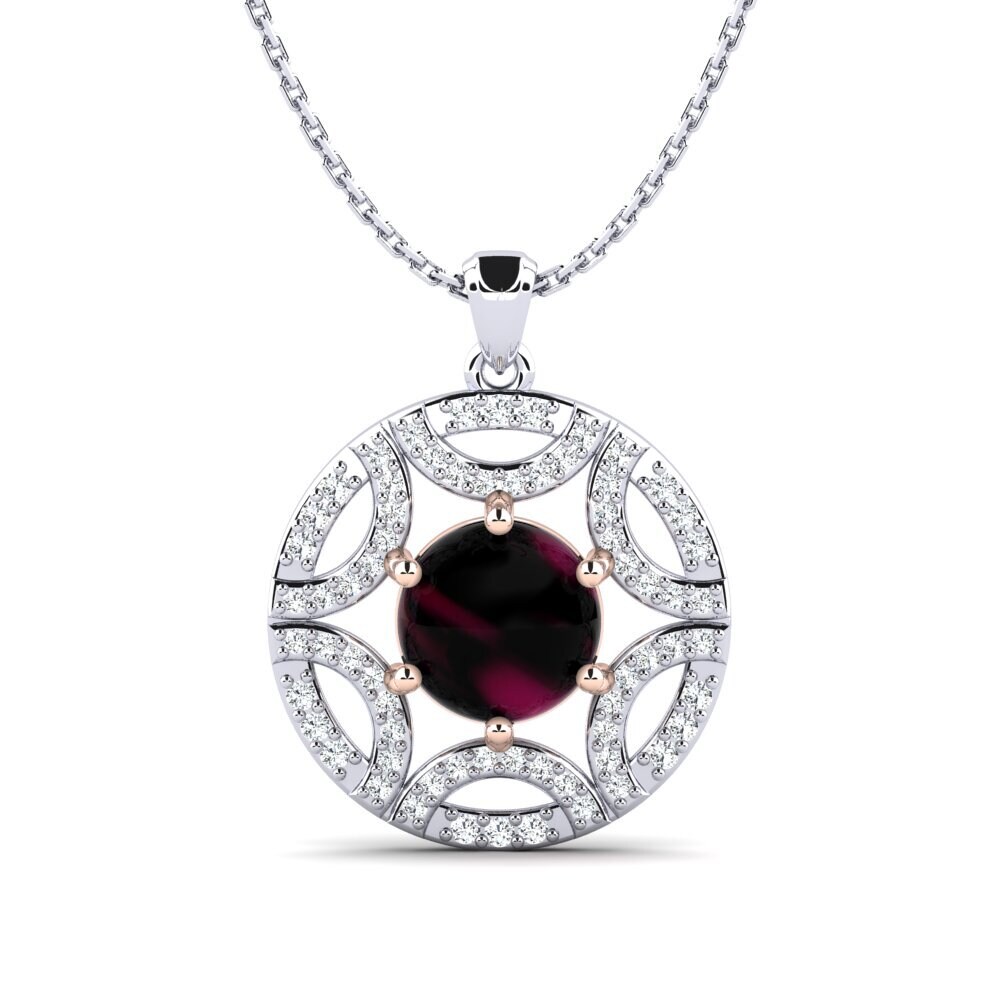 14k Oro Blanco & Rosa Granate Rhodolite Cabujón Colgante de Mujer Adasyn