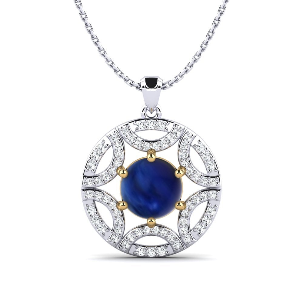 14ct White & Yellow Gold Cabochon Sapphire Women's Pendant Adasyn