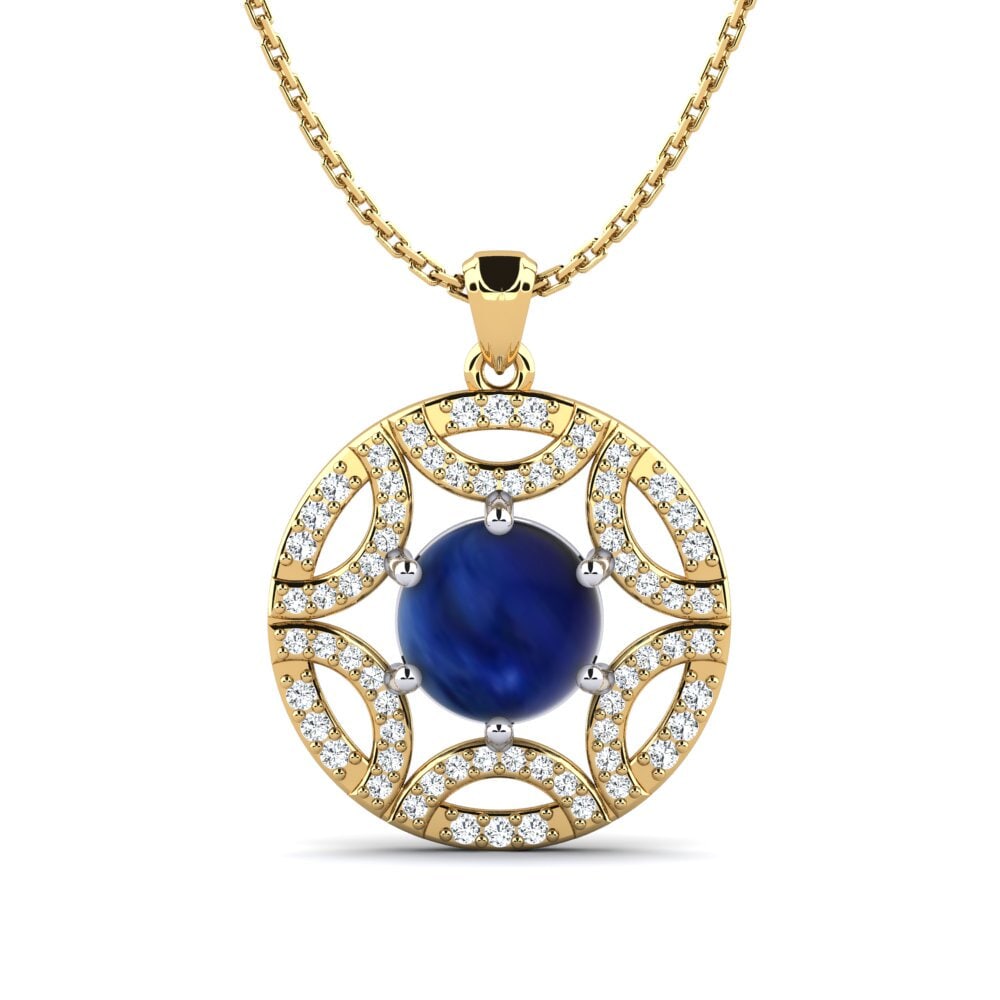14ct Yellow & White Gold Cabochon Sapphire Women's Pendant Adasyn