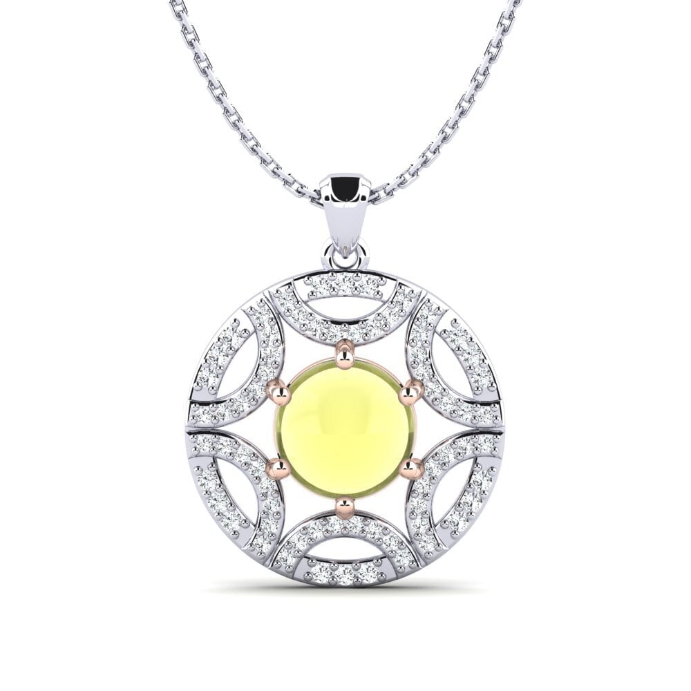 Białe & Różowe Złoto 585 Kaboszon Topaz Cytrynowy Wisiorek damski Adasyn