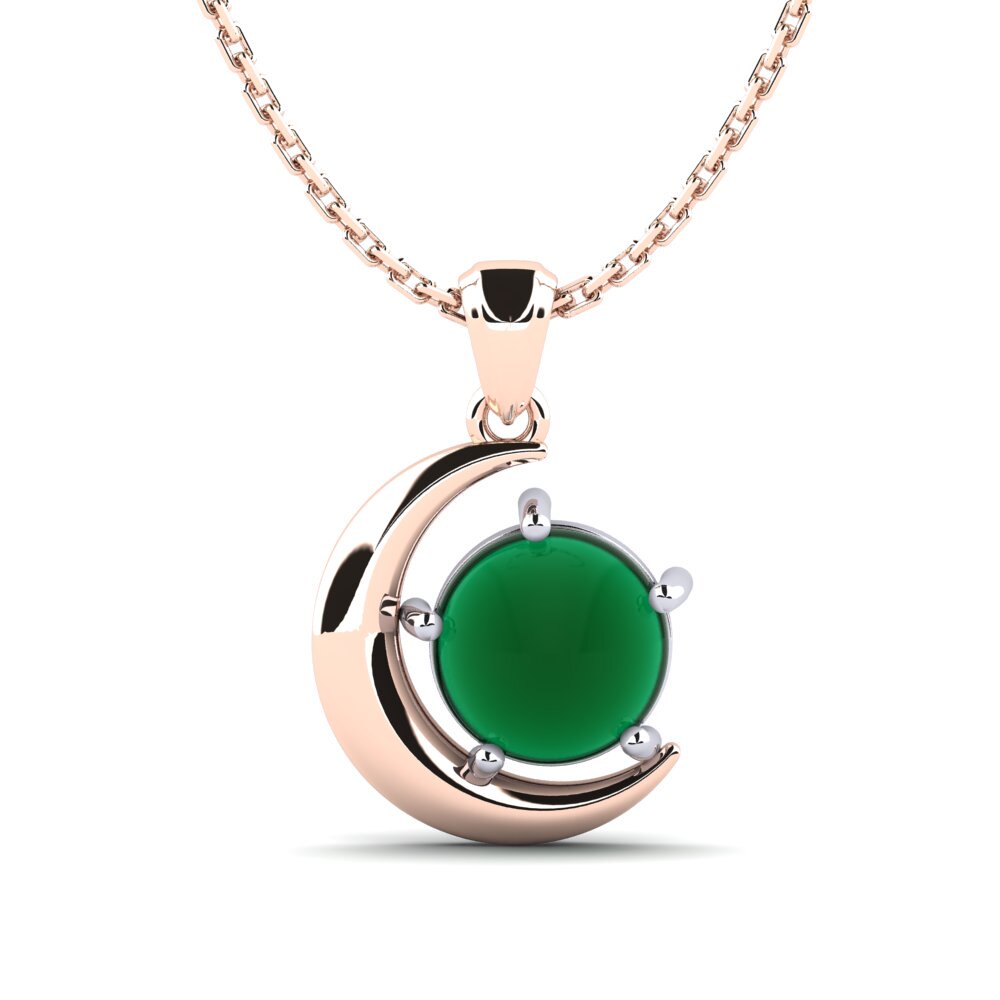 14ct Rose & White Gold Cabochon Emerald Women's Pendant Adelika