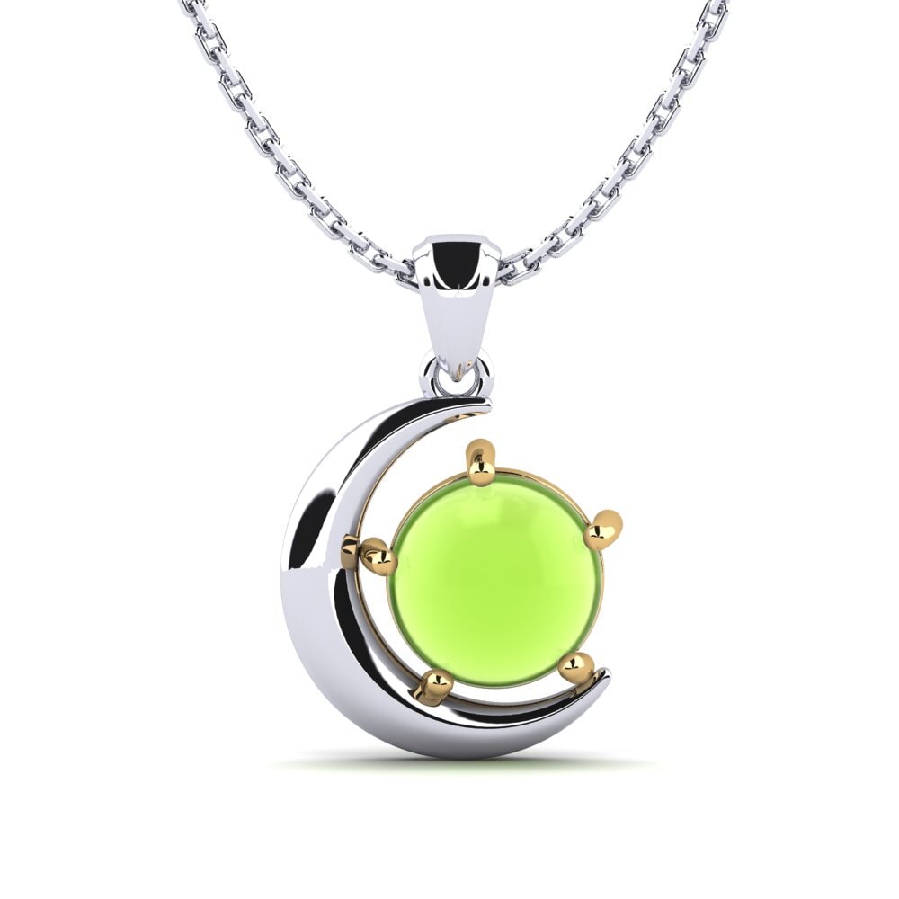 18k Oro Blanco & Amarillo Peridoto Cabujón Colgante de Mujer Adelika