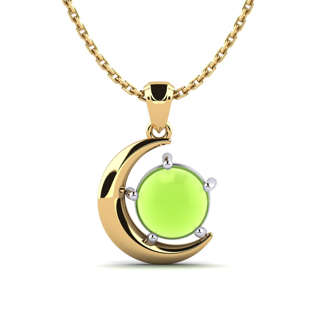 18k Oro Amarillo & Blanco Peridoto Cabujón Colgante de Mujer Adelika