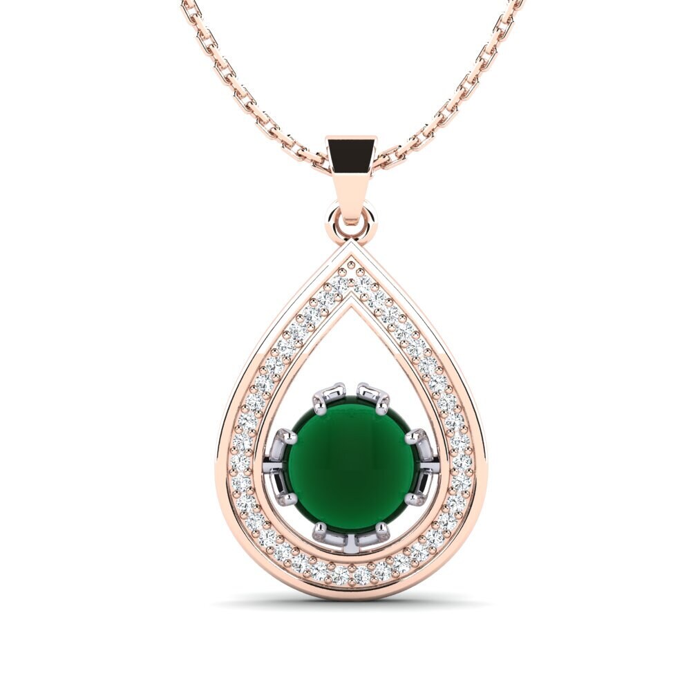 14ct Rose & White Gold Cabochon Emerald Women's Pendant Adelise