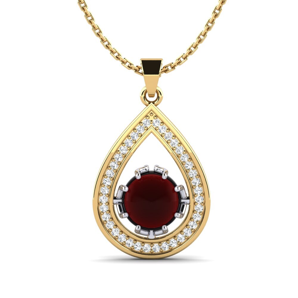 18k Oro Amarillo & Blanco Granate Cabujón Colgante de Mujer Adelise