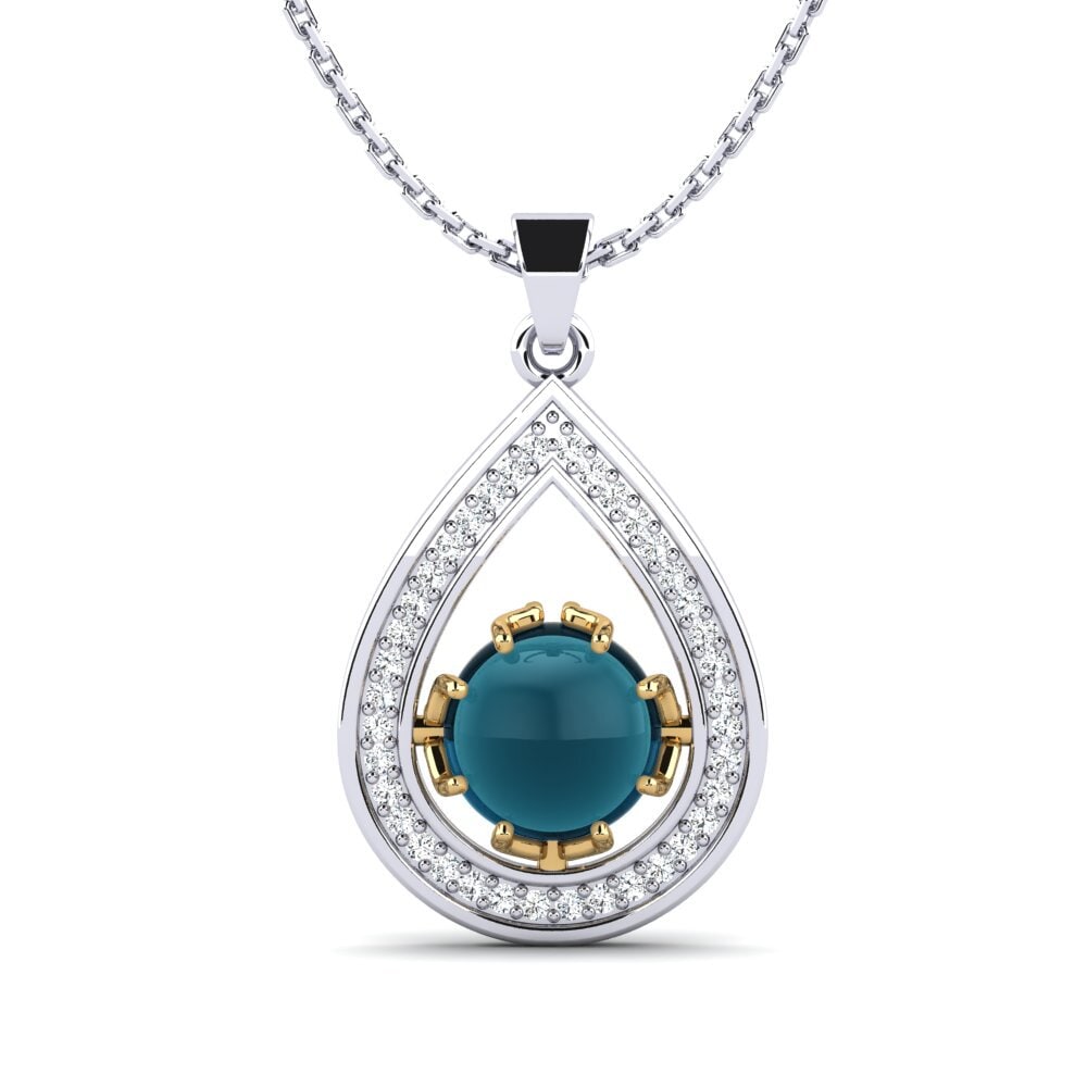 14ct White & Yellow Gold Cabochon London Blue Topaz Women's Pendant Adelise