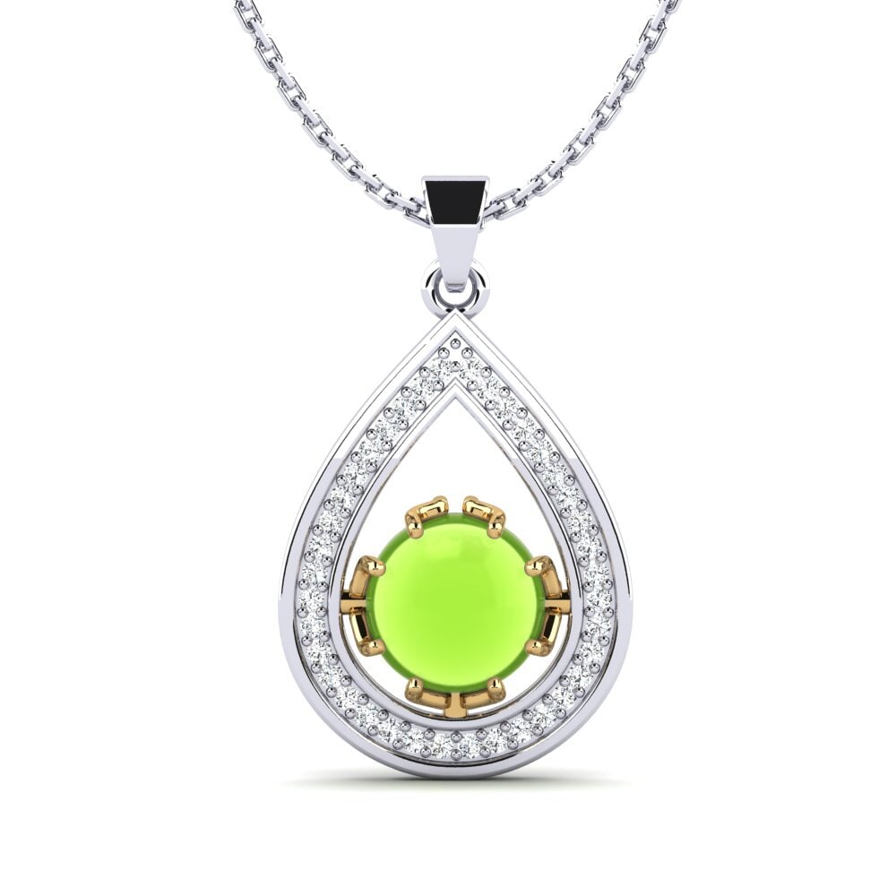 18k Oro Blanco & Amarillo Peridoto Cabujón Colgante de Mujer Adelise