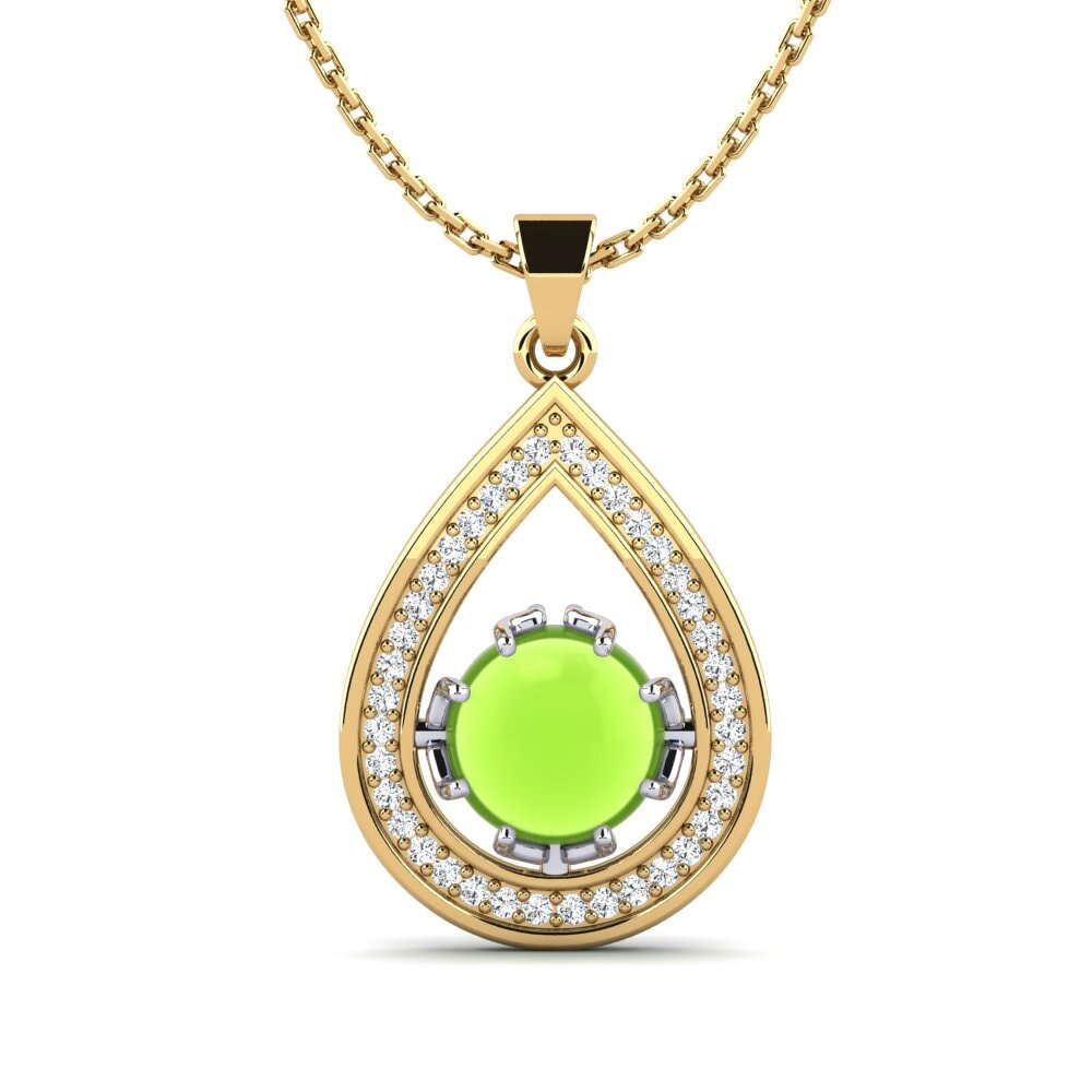 18k Oro Amarillo & Blanco Peridoto Cabujón Colgante de Mujer Adelise