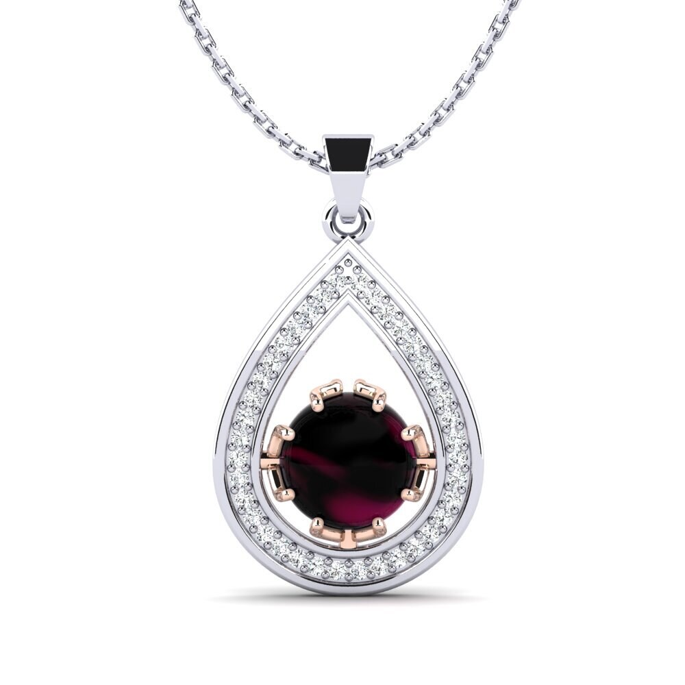 14k Oro Blanco & Rosa Granate Rhodolite Cabujón Colgante de Mujer Adelise