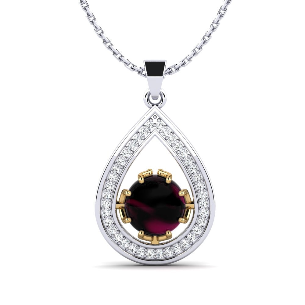 18k Oro Blanco & Amarillo Granate Rhodolite Cabujón Colgante de Mujer Adelise