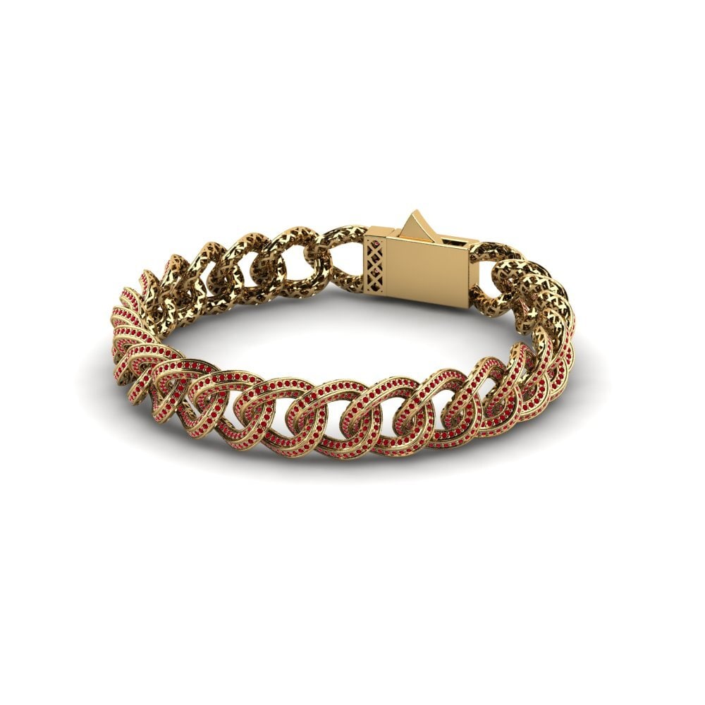 14k Oro Amarillo Circonita Roja Pulsera de Mujer Aderne