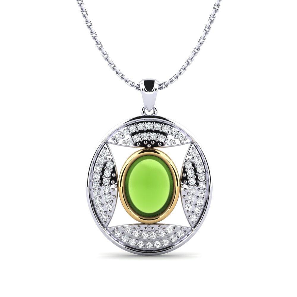 18k Oro Blanco & Amarillo Peridoto Cabujón Colgante de Mujer Adesha