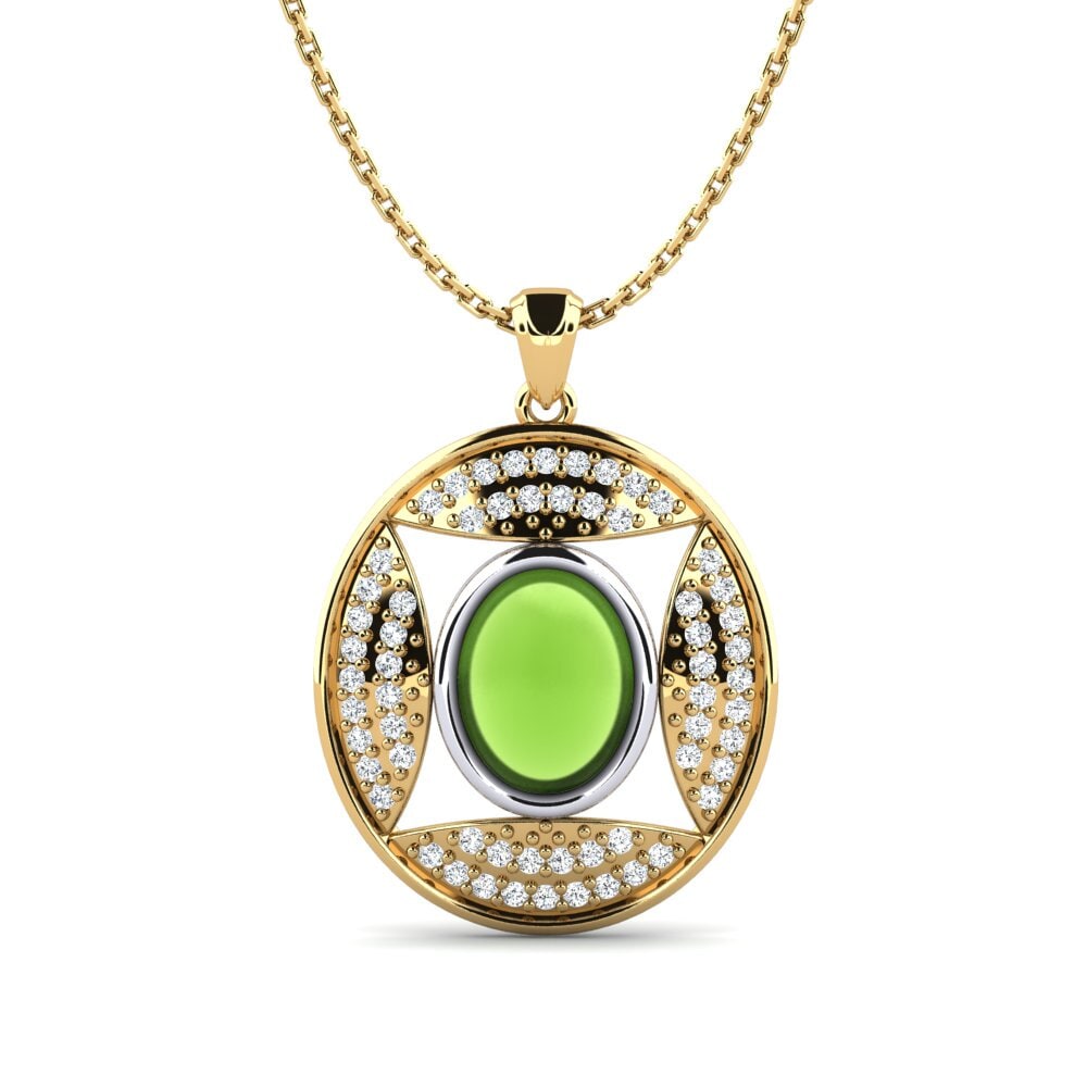 18k Oro Amarillo & Blanco Peridoto Cabujón Colgante de Mujer Adesha