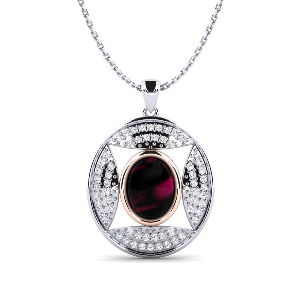 14k Oro Blanco & Rosa Granate Rhodolite Cabujón Colgante de Mujer Adesha