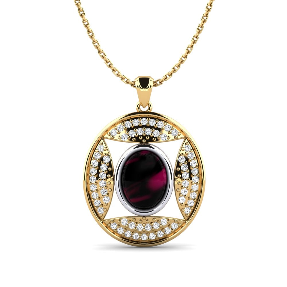 18k Oro Amarillo & Blanco Granate Rhodolite Cabujón Colgante de Mujer Adesha