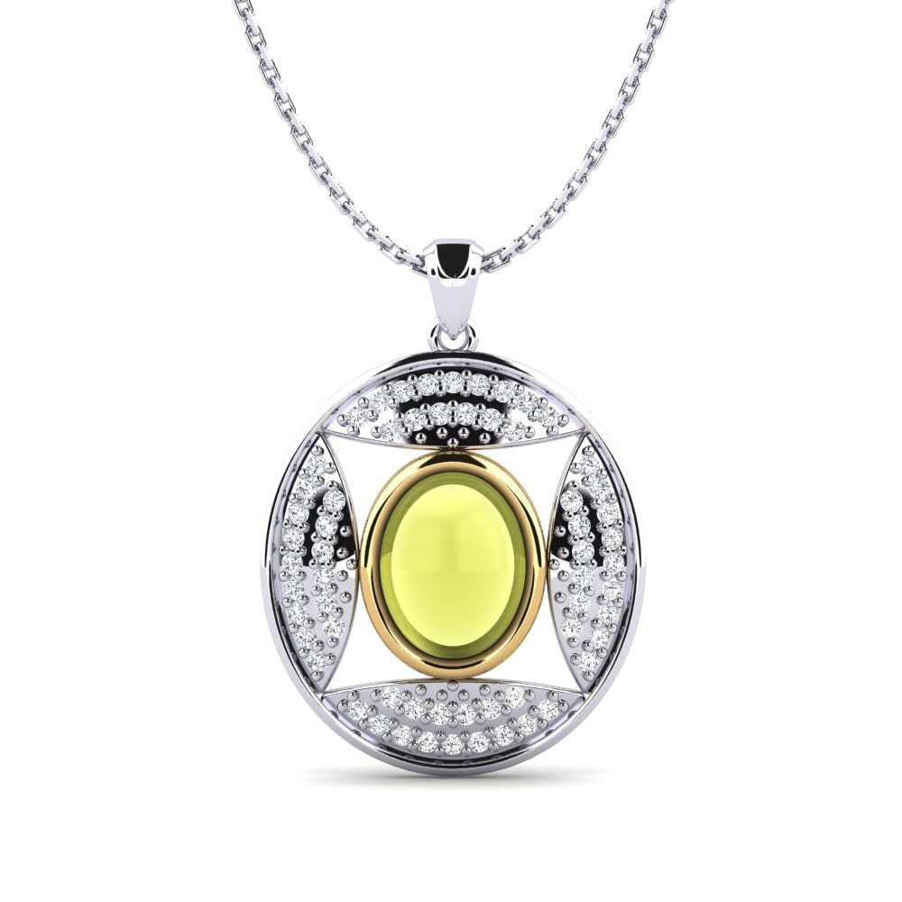 14ct White & Yellow Gold Cabochon Lemon Topaz Women's Pendant Adesha