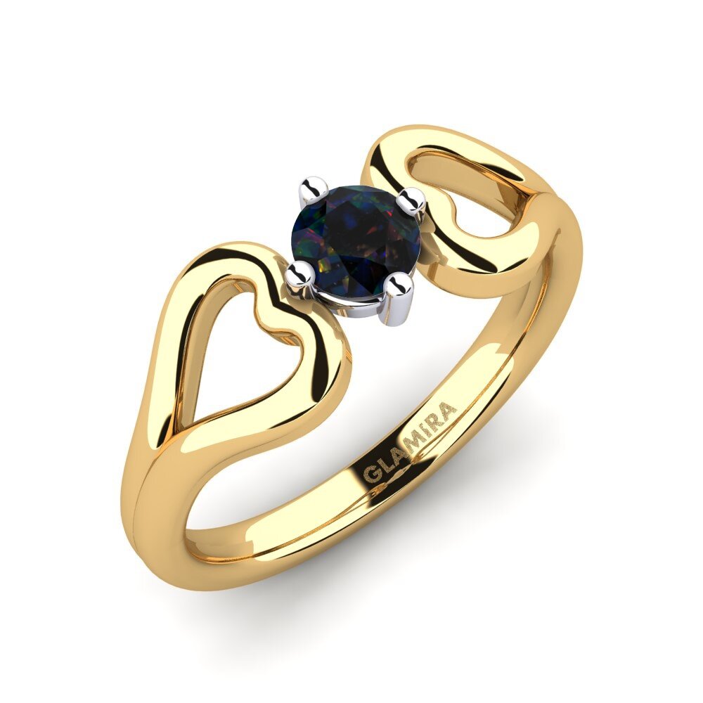 14ct Yellow / White Gold Black Opal Engagement Ring Adima
