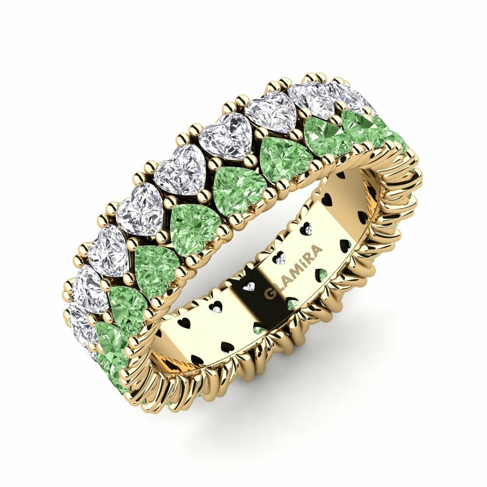 Heart 2.1 Carat Eternity Green Diamond 14k Yellow Gold Ring Adin