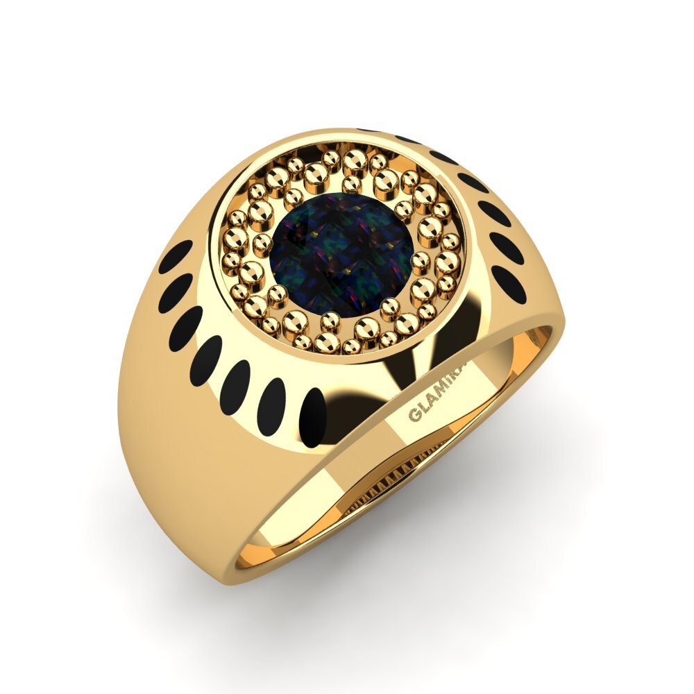 14ct Yellow Gold Black Opal Men's Ring Adjo