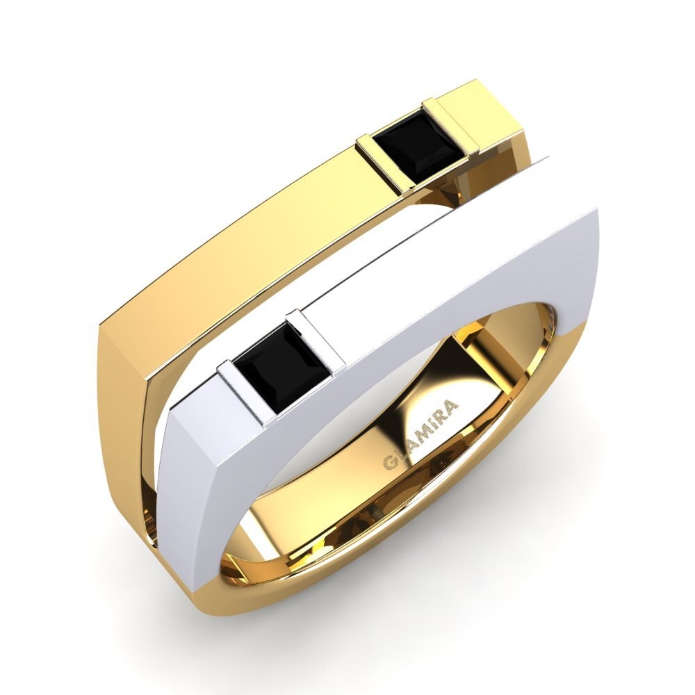 18k Oro Amarillo/Blanco Zafiro negro Anillo de Hombre Admetus