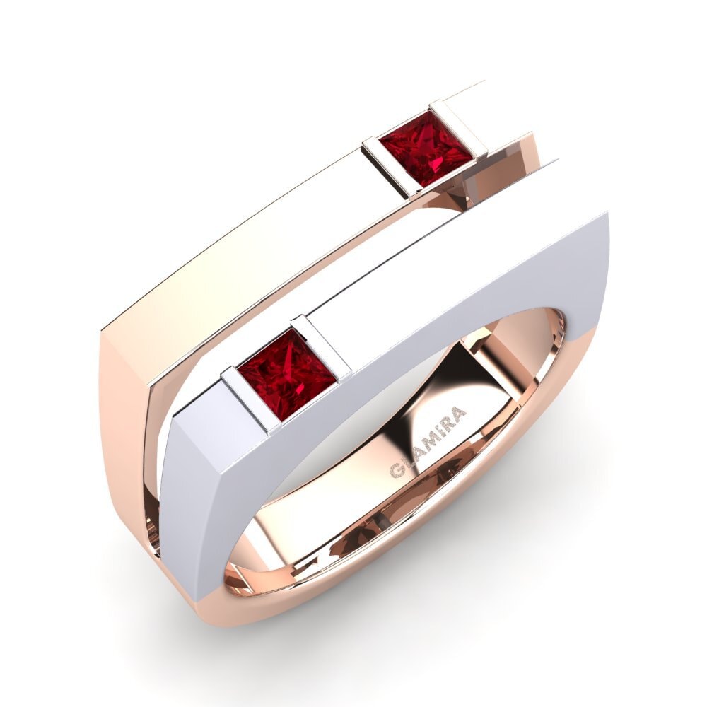 Oro Rosso & Bianco 750 Zircone Rosso Anello da uomo Admetus