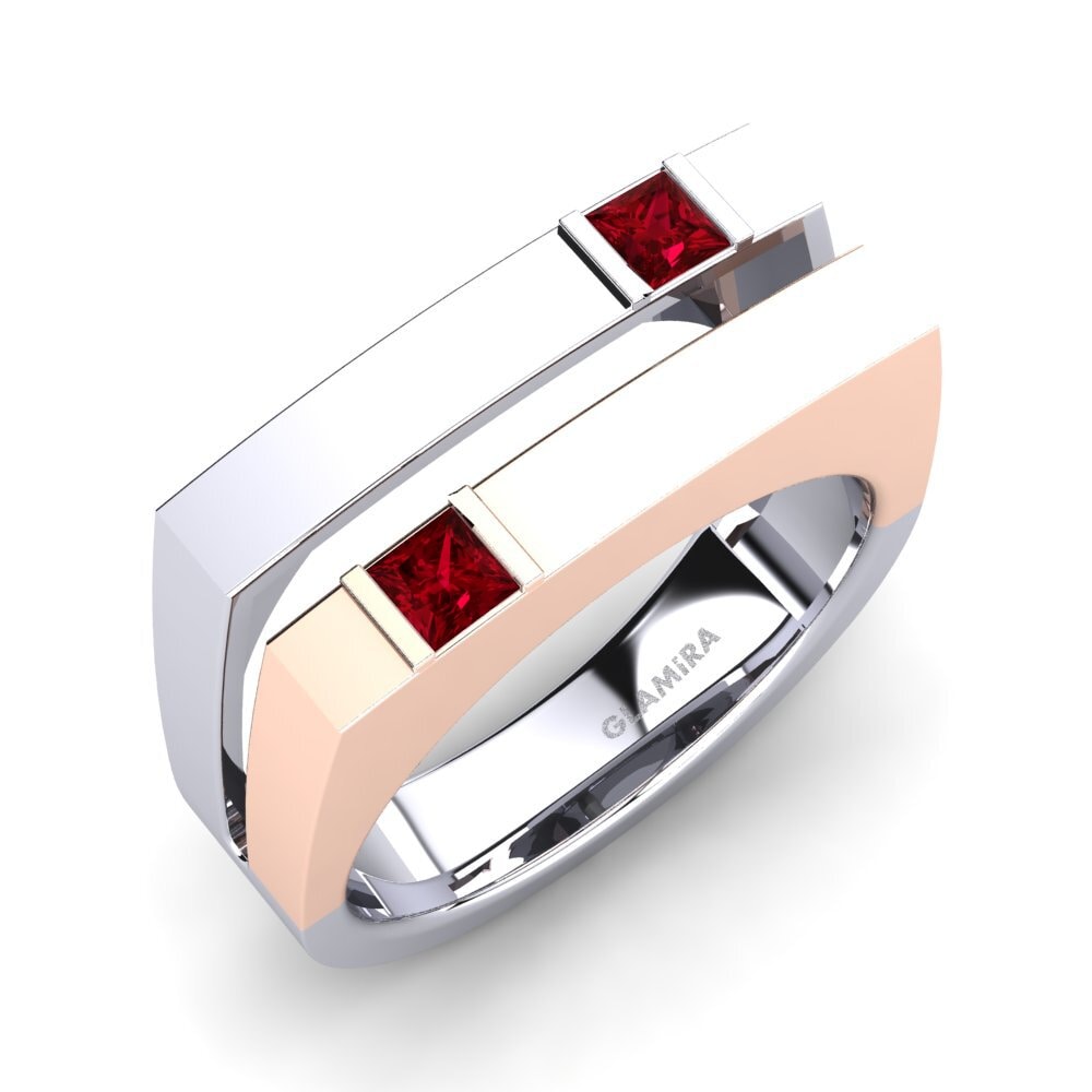 Oro Bianco & Rosso 375 Zircone Rosso Anello da uomo Admetus