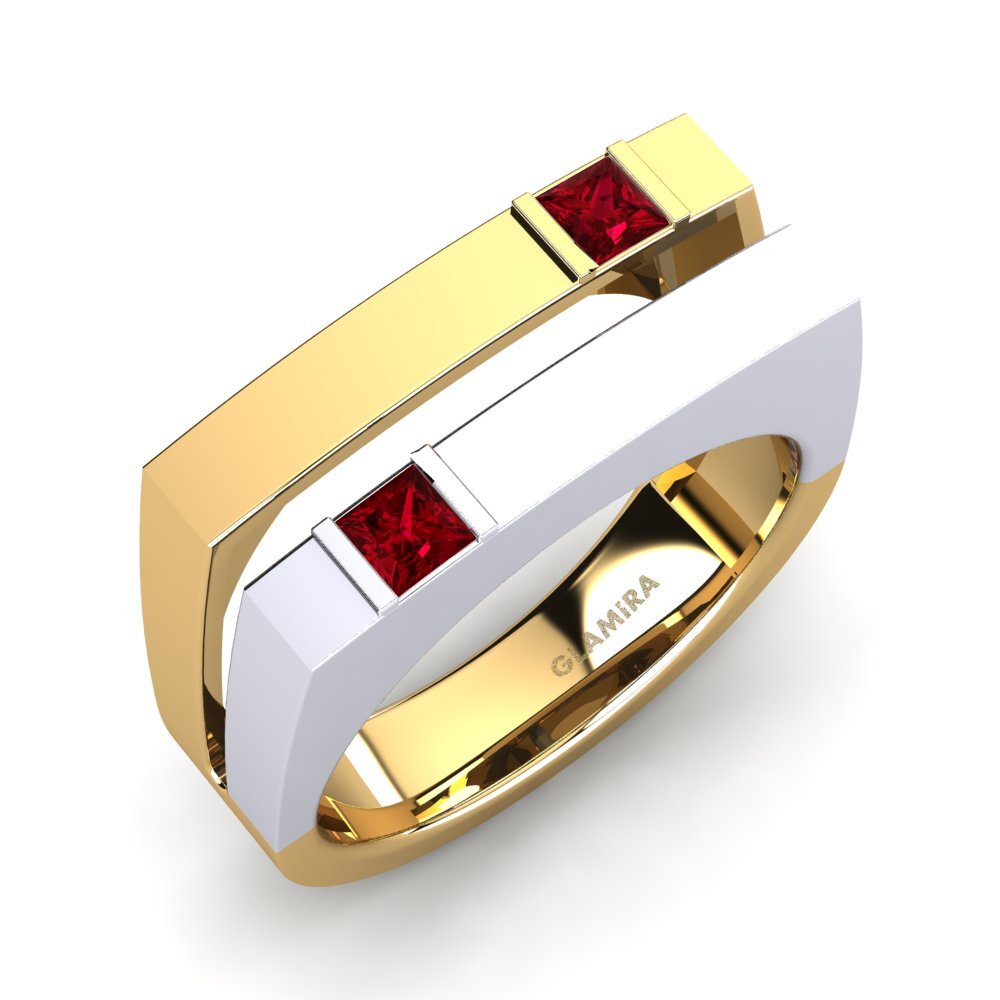 18k Oro Amarillo/Blanco Circonita Roja Anillo de Hombre Admetus