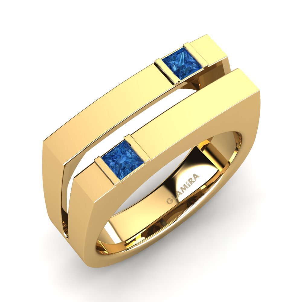 Oro Giallo 585 Zircone Blu Scuro Anello da uomo Admetus