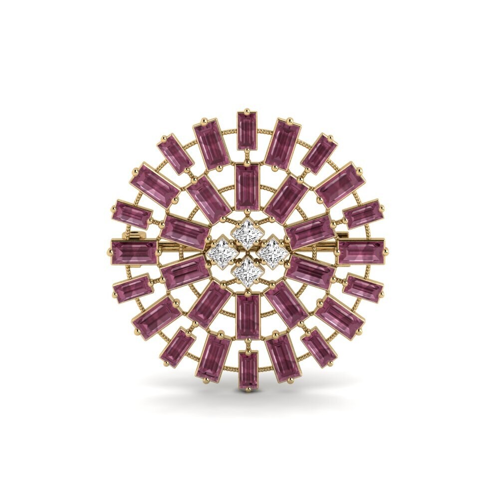 14ct Yellow Gold Rhodolite Garnet Brooch Adobe