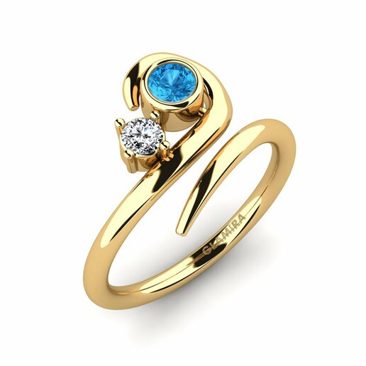 Ring Adsila 585 Yellow Gold & Blue Topaz & Swarovski Crystal