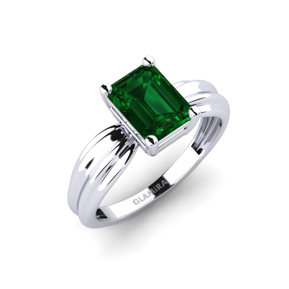 Białe Złoto 375 Tsavoryt Pierścionek zaręczynowy Aduc - Emerald