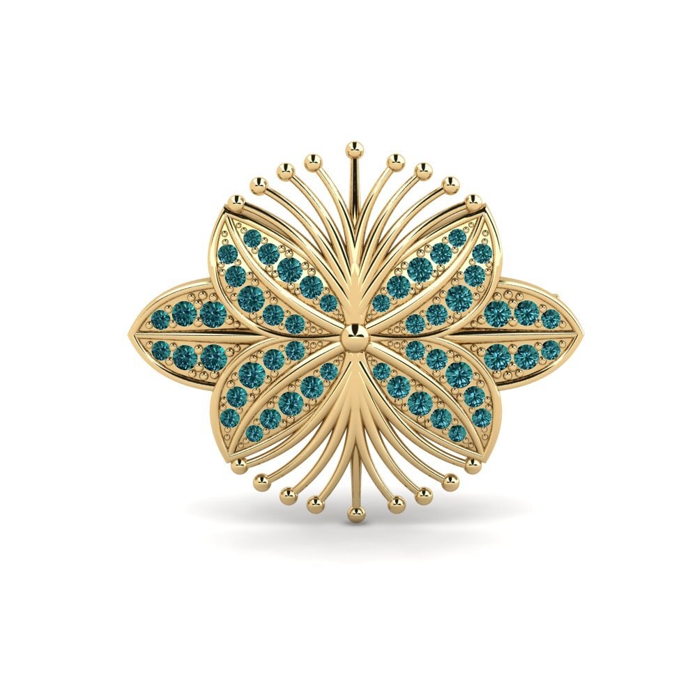 14ct Yellow Gold Blue Diamond Brooch Aegicu