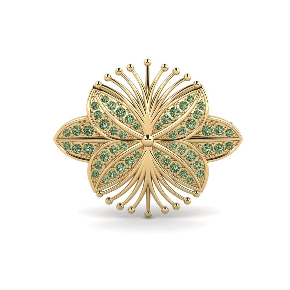 14ct Yellow Gold Green Diamond Brooch Aegicu