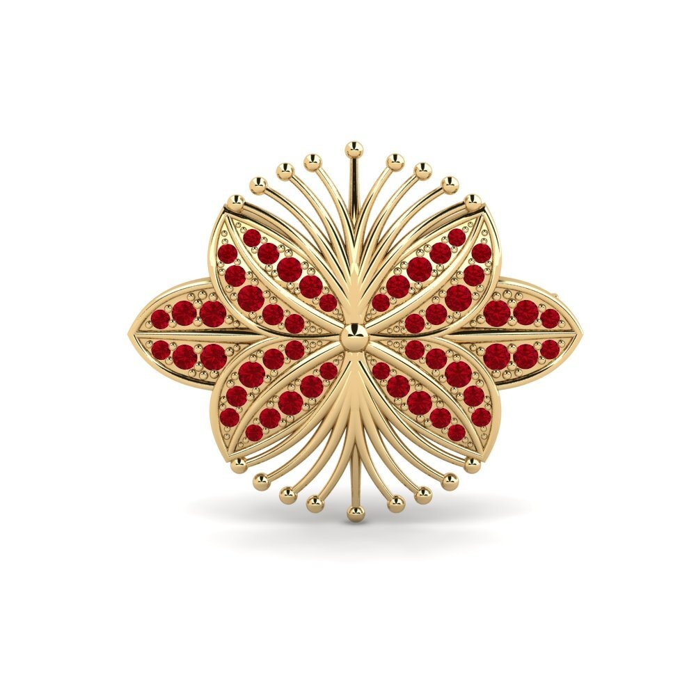 14ct Yellow Gold Red Zirconia Brooch Aegicu
